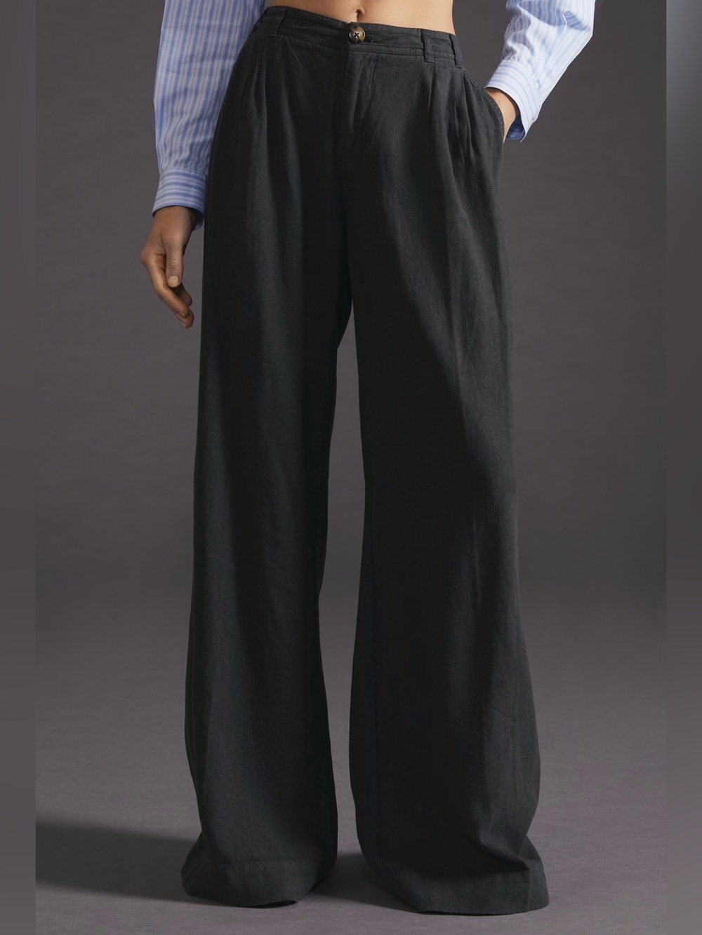 By Anthropologie Dark Gray Linen Wide Leg Pants